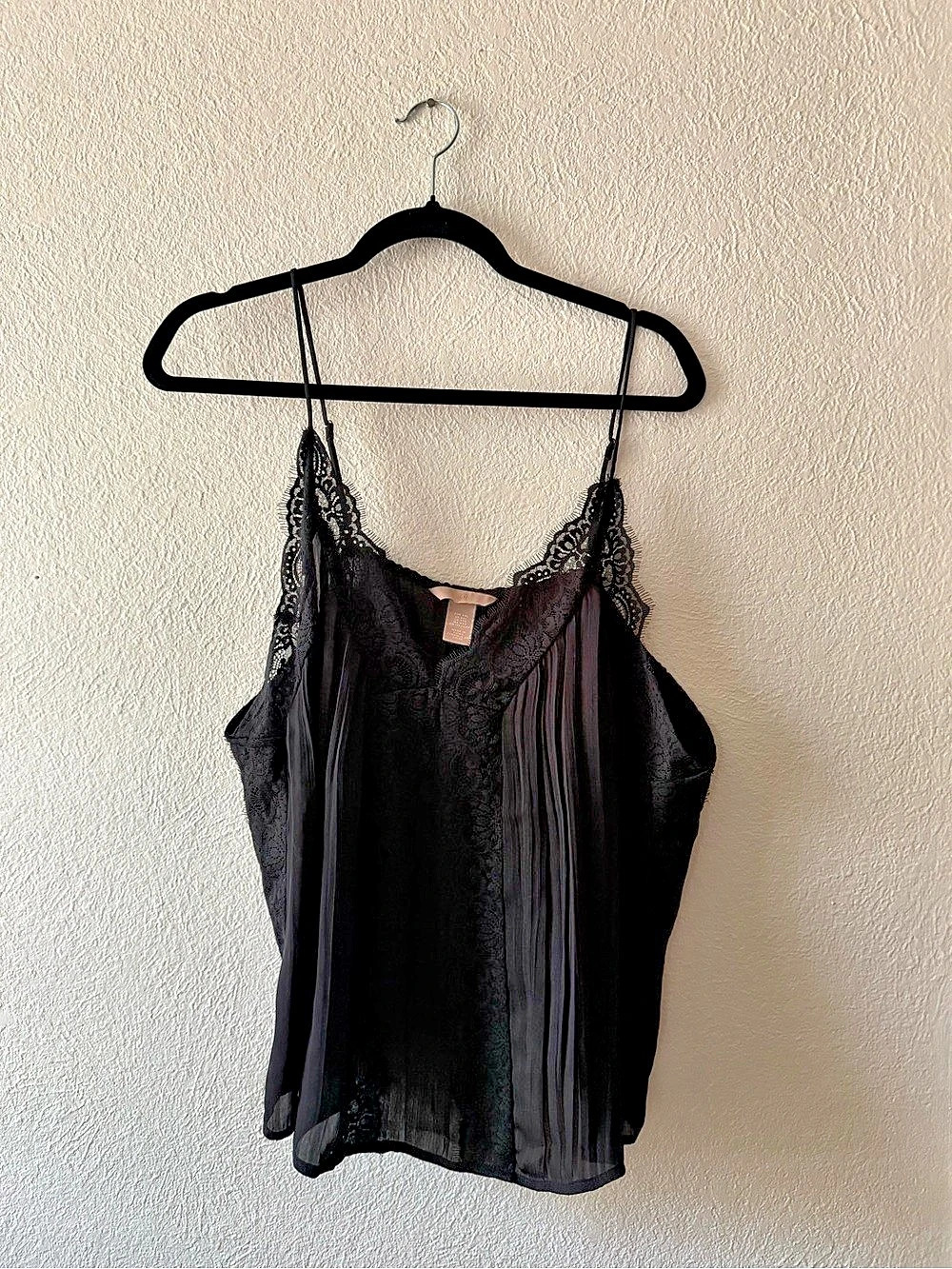 H&M Black Lace Trim Pleated Camisole XXL